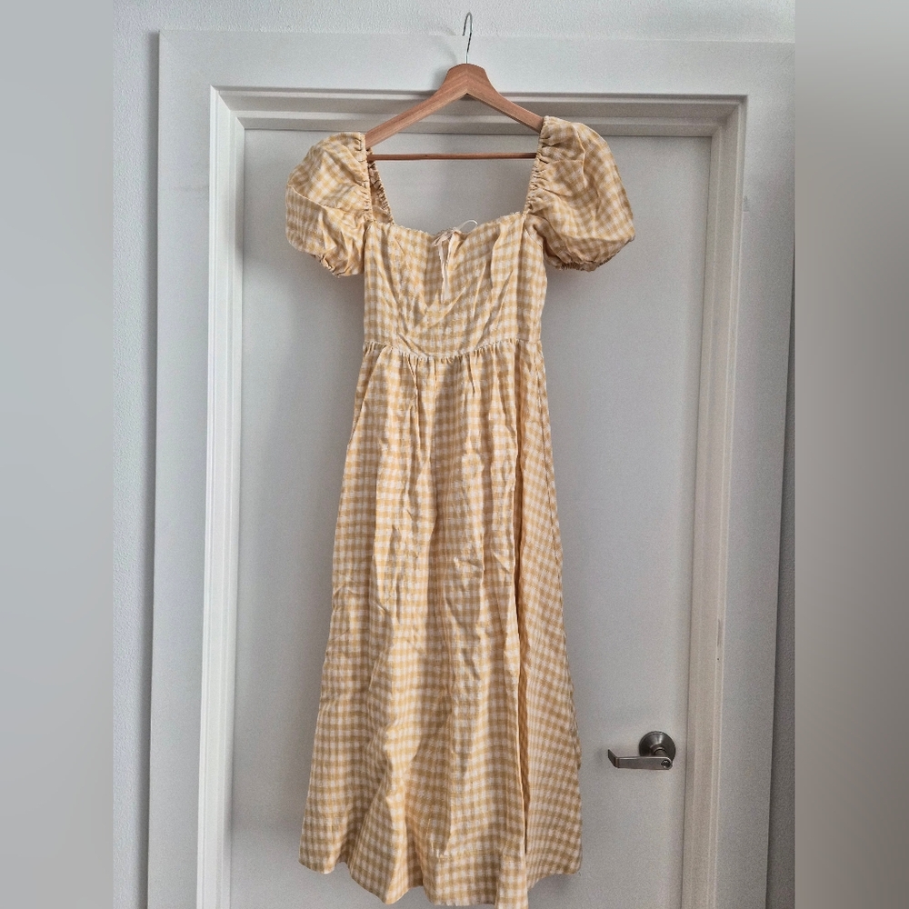 SOLD: Reformation Marella Linen Dress In Sunshine Check Size 4 BNWT